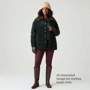 Ganni Ridgewood Corduroy Wm Sz 36 Coat Navy Blue Fur Collar Snap Closure Scandi